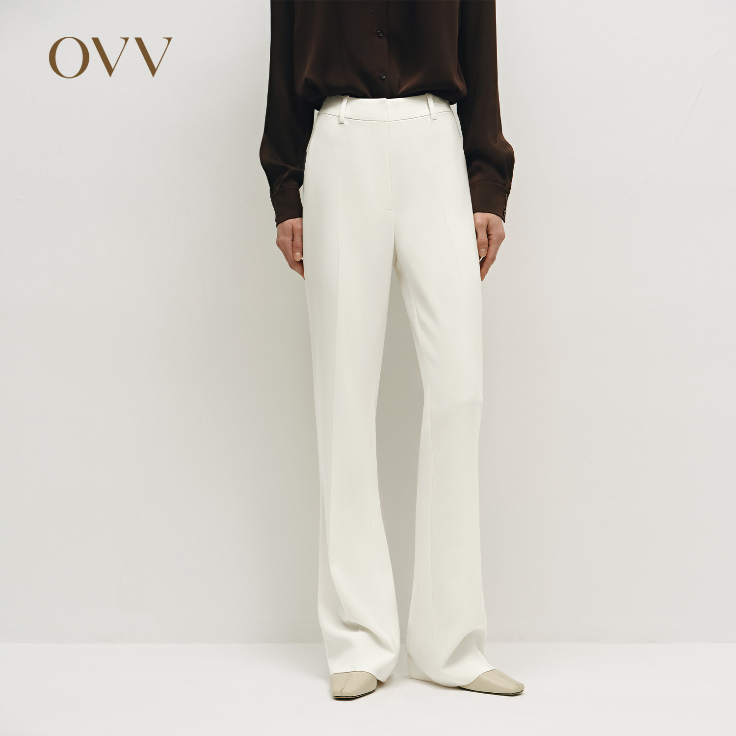 【日本进口三醋酸】OVVOutlet秋冬热卖女装简约微喇休闲西裤