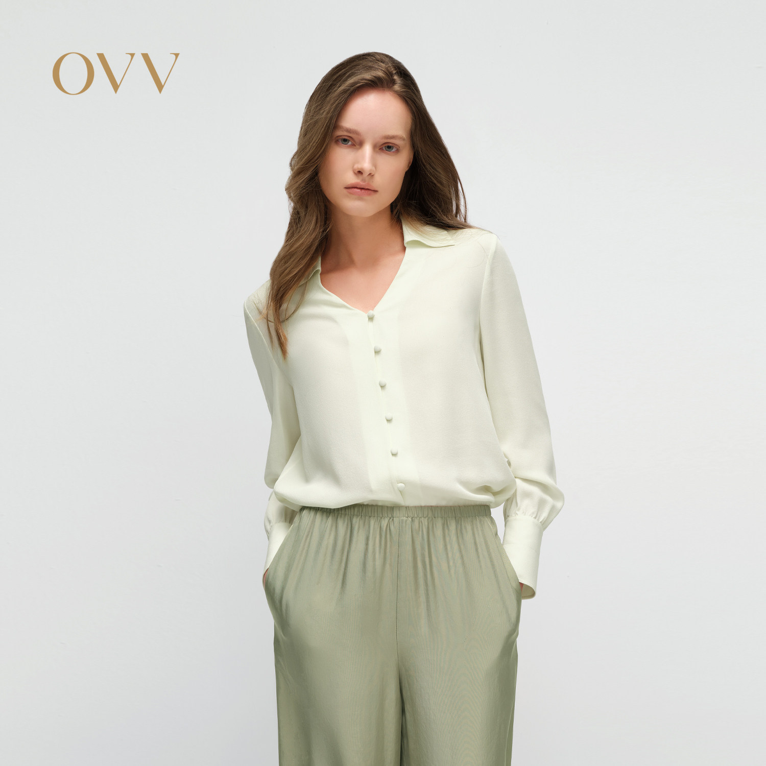 【重磅真丝】OVV2025春夏新款女装22MM建宏绉优雅衬衫
