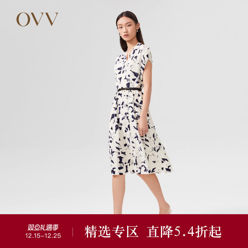 OVVOutletMM重绉真丝包肩短袖连衣裙