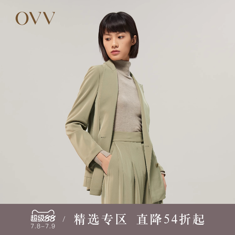 OVVOutlet【日本进口三醋酸】秋冬新款女双排扣套装西服外套