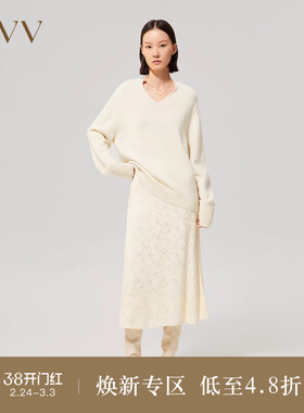 OVV Outlet秋冬女法国进口面料肌理提花A字廓形优雅半身裙