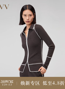 【可机洗黄金羊毛】OVVOutlet秋冬新款女装撞色运动风针织外套