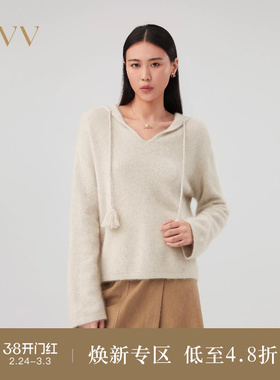 OVV秋冬热卖女装连帽流苏绳装饰蓬松轻盈休闲长袖针织衫