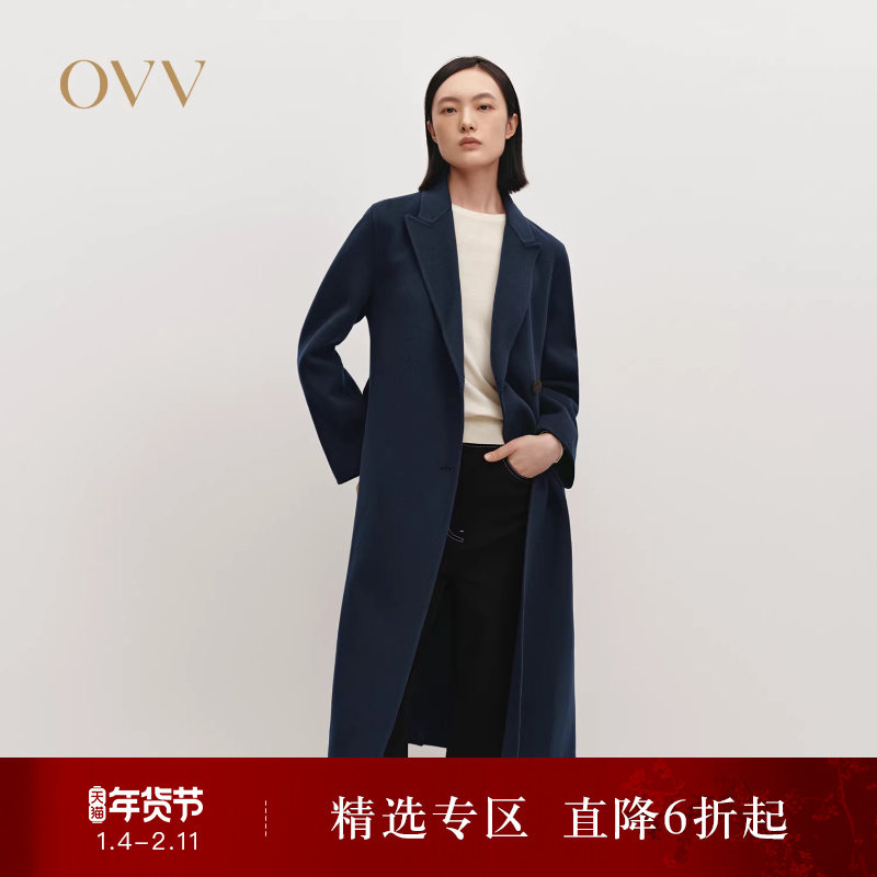 OVVOutlet秋冬热卖女装戗驳领休闲通勤保暖羊毛双面呢大衣