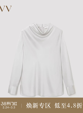 【重磅真丝】OVVOutlet秋冬热卖女装20MM缎面绉半高堆领上衣