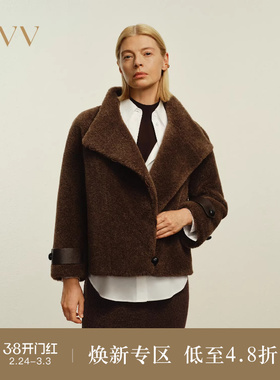 OVV秋冬热卖女装时髦简约毛绒感羊毛混纺短款大衣