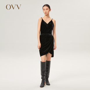 Outlet秋冬新款 OVV 日本进口闪光丝绒面料不规则半身裙