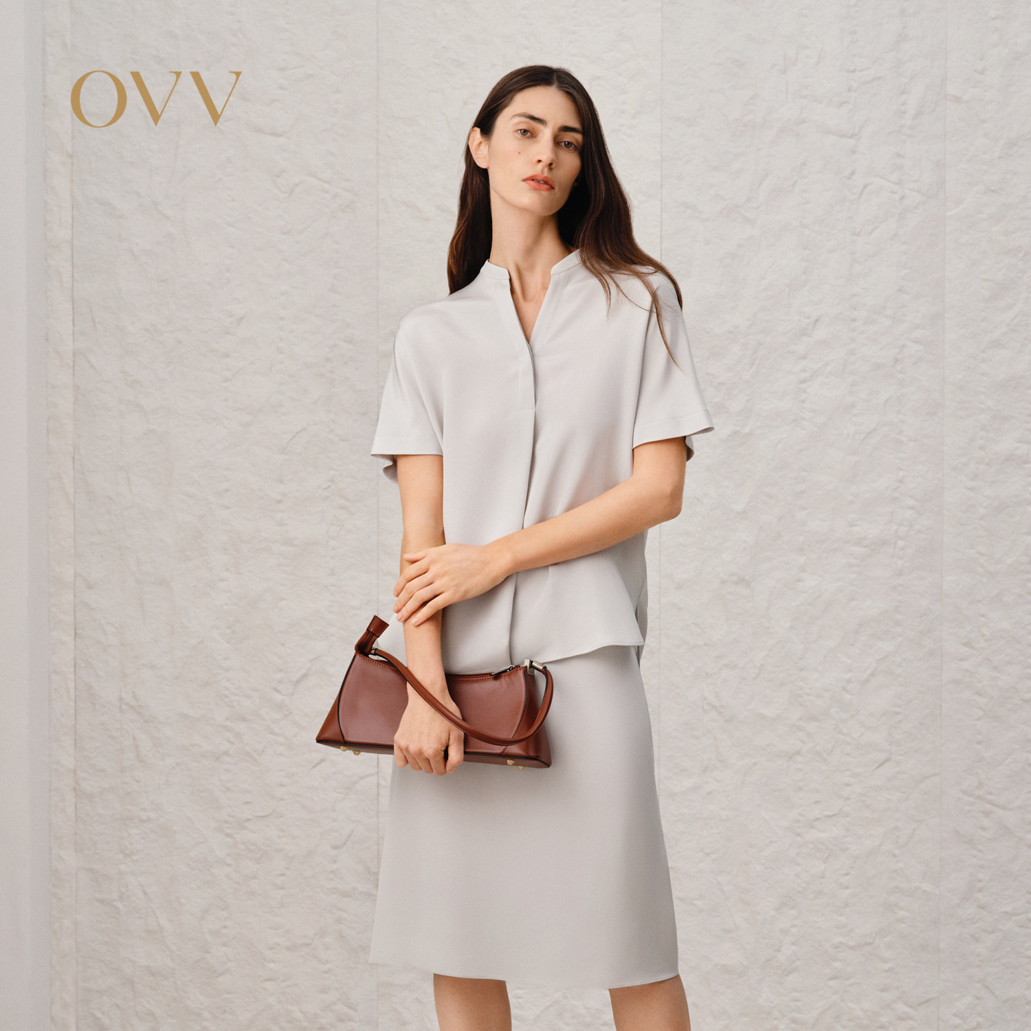 【重磅真丝】OVV2025春夏新款女装30MM重绉落肩短袖衬衫
