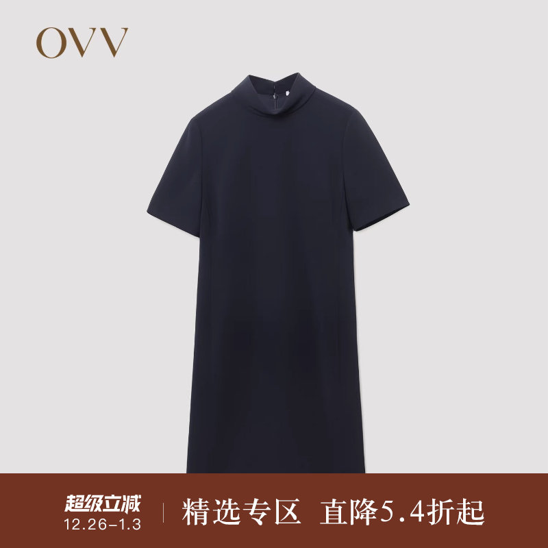 【日本进口三醋酸】OVVOutlet秋冬热卖女装高领短袖连衣裙