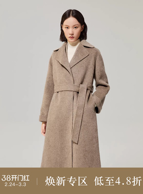 OVVOVV秋冬女装光泽雅致翻领优雅随性腰带睡袍式羊毛大衣