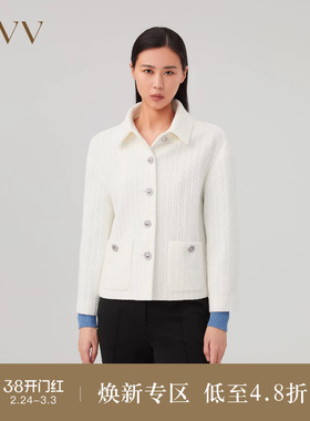 OVV Outlet 秋冬新款女日本进口棉麻混纺撞色小翻领夹克休闲外套