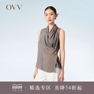 上衣 OVV春夏热卖 女装 时尚 优雅别致精致简约V领醋酸无袖
