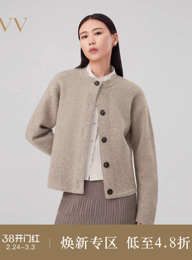 OVV秋冬热卖女装羊毛羊驼毛正反两穿弧形袖针织外套