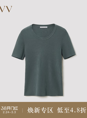 OVV春夏热卖女装丝棉混纺时尚U领修身弹力简约短袖针织衫