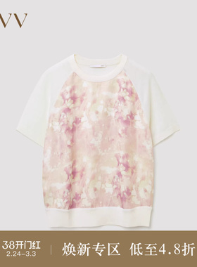 【黄金羊毛】OVVOutlet秋冬热卖女装时尚印花圆领短袖针织衫