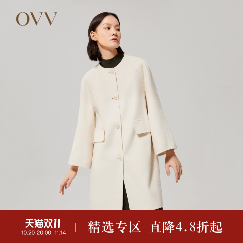OVV圆领插肩袖羊毛大衣女