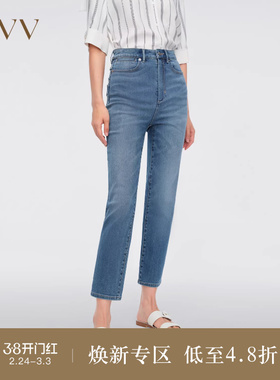 OVVOutlet春夏热卖女装经典基础桑蚕丝休闲回弹洗水牛仔裤