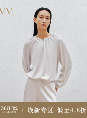 OVV春夏热卖女装光泽雅致三醋酸宽松插肩袖休闲衬衫上衣