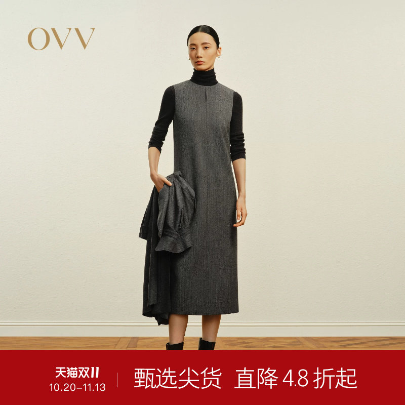 OVVOutlet秋冬热卖女装圆领无袖连衣裙简约休闲长款背心裙