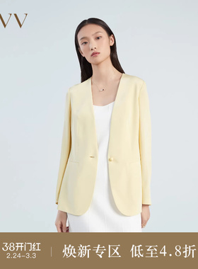 OVV春夏热卖女装22MM弹力重绉桑蚕丝简洁一粒扣无领西服