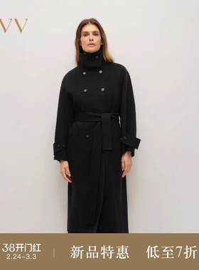 OVV2025秋冬新款女装双排扣直筒随附腰带立领羊毛长大衣