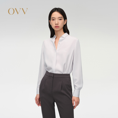 OVV春夏热卖女装22MM弹力重绉经典休闲长袖衬衫