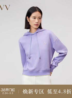 OVV Outlet 【高级运动系列】秋冬新女刺绣点缀抽绳套头连帽卫衣