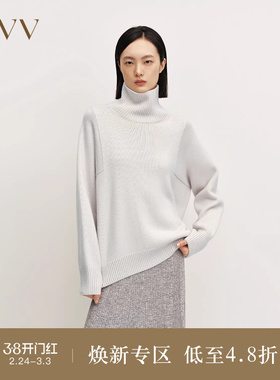 OVVOutlet秋冬热卖女装高领保暖舒适粗针阔版长袖休闲羊绒衫