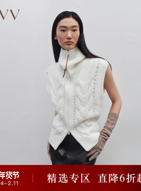 OVV Outlet秋冬新款女装粗针立体绞花翻领手工感休闲针织背心