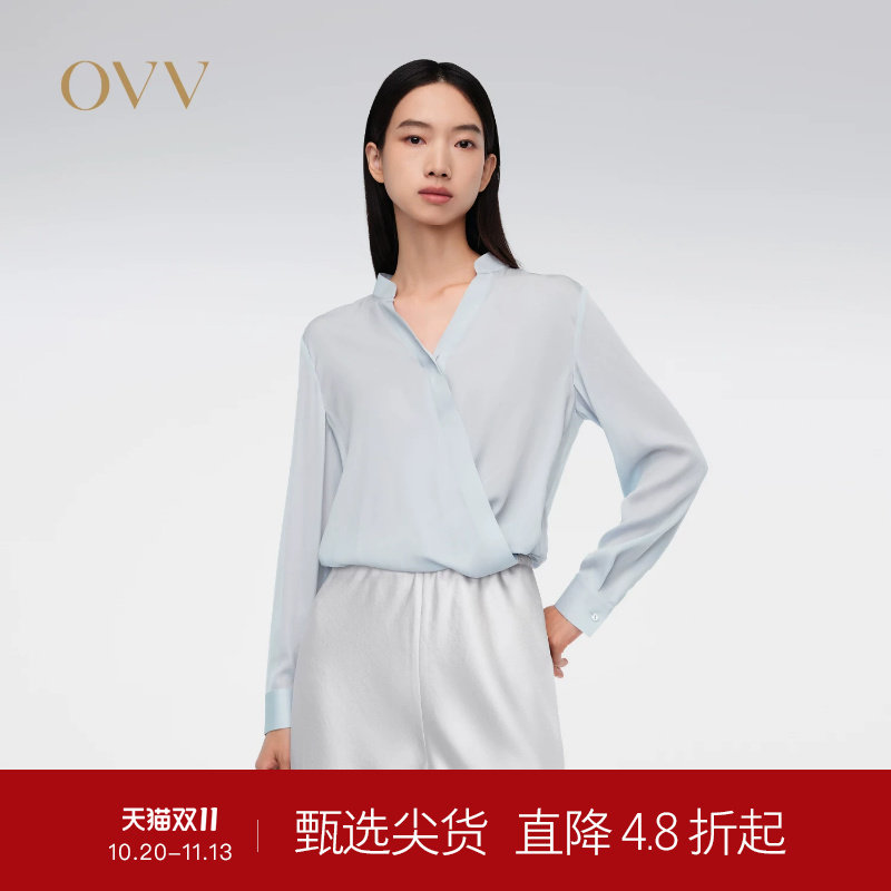 OVV春夏热卖女装20MM弹力双乔桑蚕丝长袖休闲衬衫