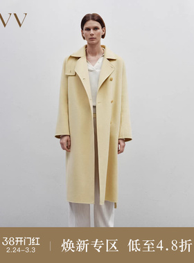 OVVOutlet秋冬新款女装可拆卸高领单排扣随附腰带中长款大衣