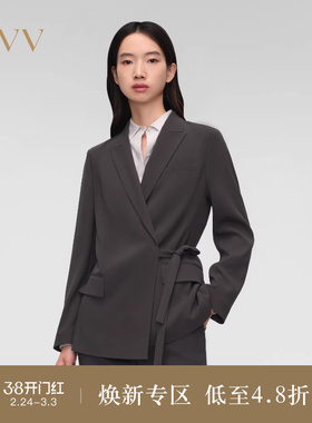 OVV春夏热卖女装三醋酸面料不对称系带戗驳领西服外套