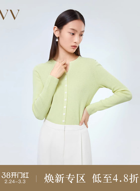OVV热卖女装舒适透气桑蚕丝长绒棉混纺罗纹长袖针织衫