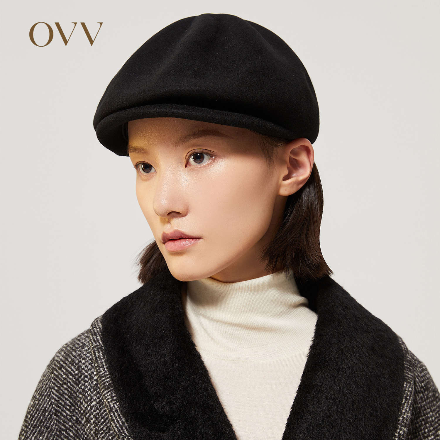 OVVOutlet秋冬复古时尚休闲羊毛贝雷帽女