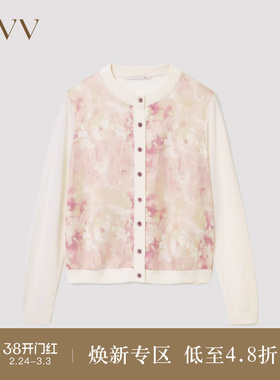 【黄金羊毛】OVVOutlet秋冬热卖女时尚印花长袖休闲针织开衫