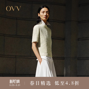 女装 针织衫 粗花呢风格 休闲圆领花纱短袖 时尚 OVV春夏热卖