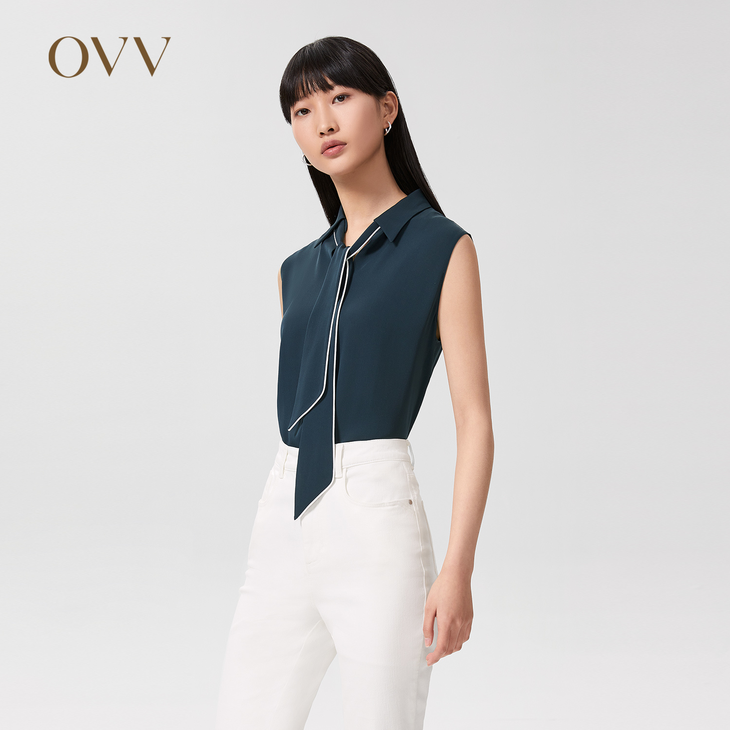 重磅真丝ovv2022春夏无袖衬衫