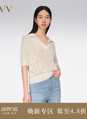 OVV春夏热卖女装简约POLO领立体花纱短袖针织衫