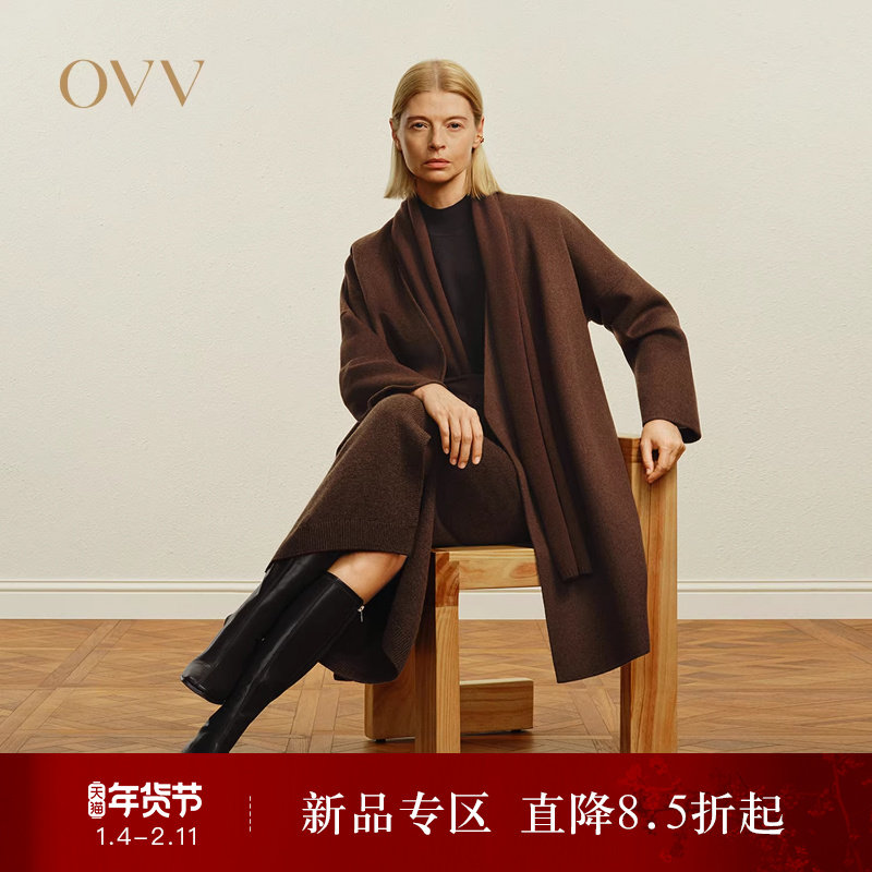 OVVOutlet秋冬热卖新款女装简约随附腰带围巾保暖羊毛双面呢大衣,女装/女士精品,毛呢外套,淘宝优惠券,粉丝福利购,淘宝优惠卷