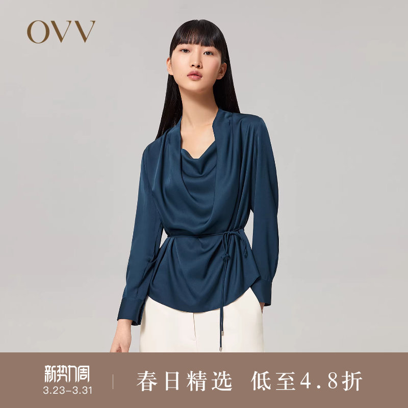 【重磅真丝】OVV秋冬女装22姆米双乔荡领收腰长袖衬衫