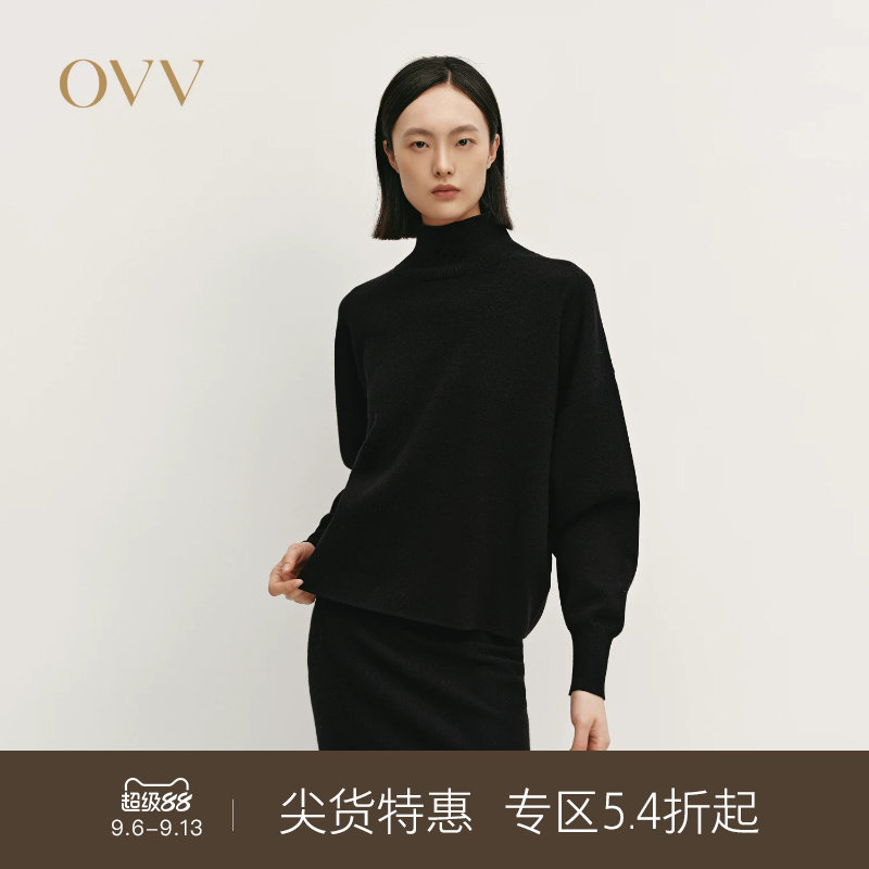 OVVOutlet秋冬热卖女装保暖舒适羊毛混纺休闲高领长袖针织衫