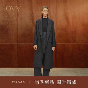 经典 女装 戗驳领复古双排扣保暖羊毛大衣 新款 OVVOutlet秋冬热卖