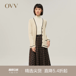 OVV Outlet秋冬女立体花型撞色优雅学院风针织开衫外套
