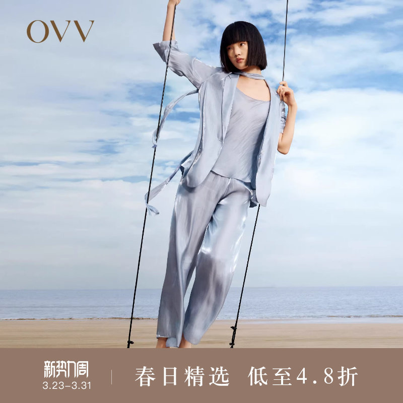 OVV春夏热卖女装光泽感平驳领一粒扣休闲通勤套装西服