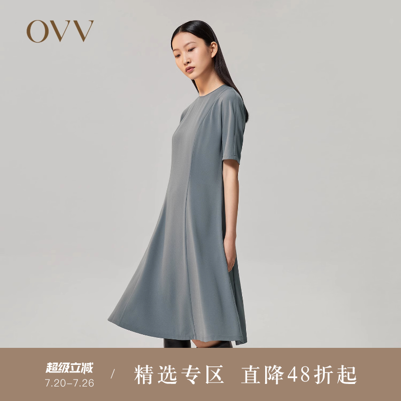 OVVOutlet【日本进口三醋酸】秋冬新款女简约舒适圆领短袖连