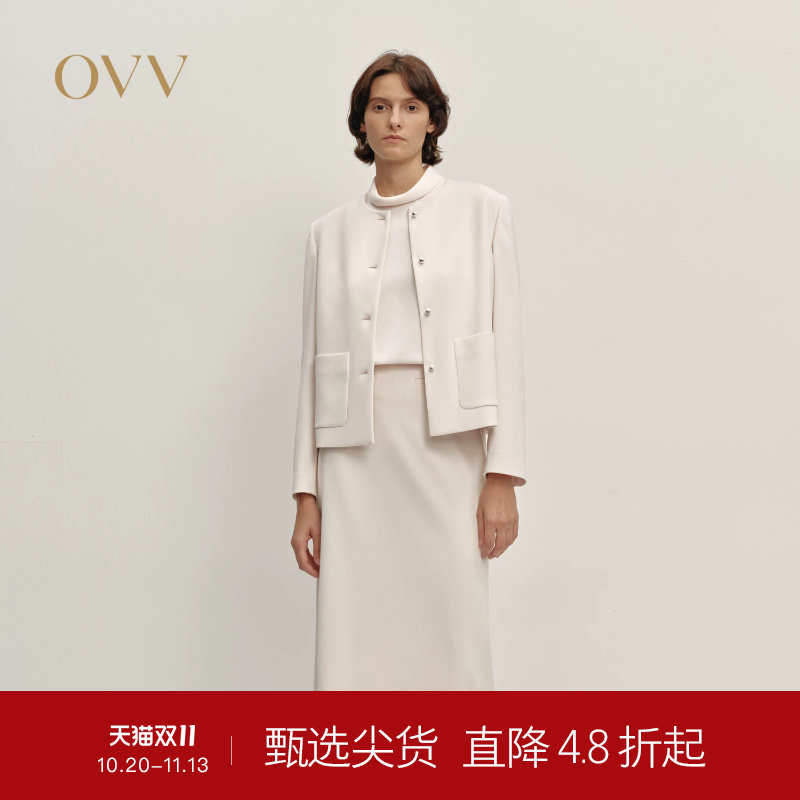 OVV秋冬热卖女装圆领三醋酸直筒夹克外套