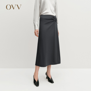 女装 OVVOutlet2024秋冬新款 可机洗针织A字伞裙半身裙 云朵羊毛