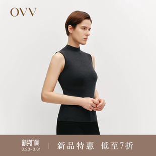 女半高领可机洗无袖 OVVOutlet秋冬热卖 针织背心 黄金羊毛