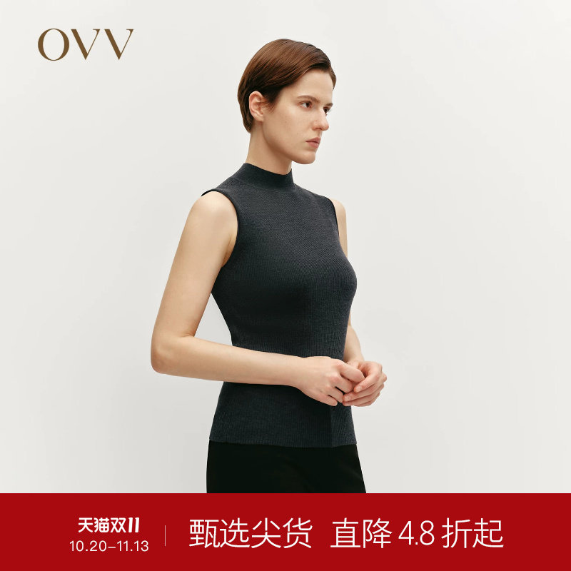 【黄金羊毛】OVVOutlet秋冬热卖女半高领可机洗无袖针织背心