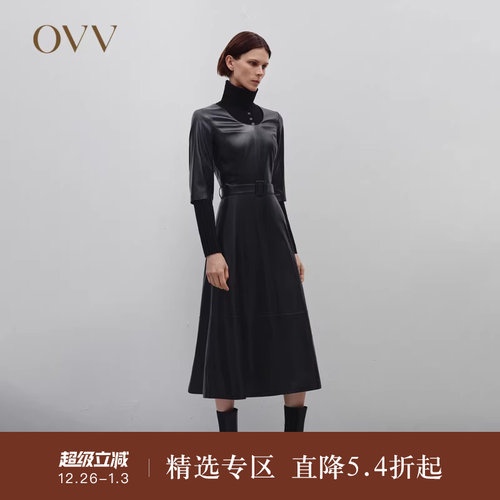 OVVU领中长款小黑裙秋冬